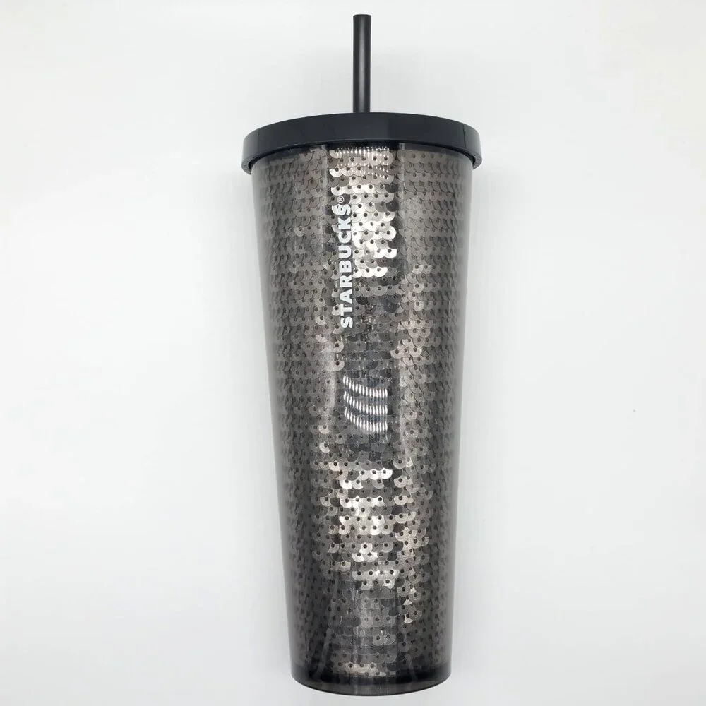Starbucks Black Sequins Cold Cup Tumbler with FREE EXTRA LID 24oz